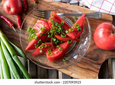 Tomato Salad With Beefsteak Tomatoes, Chives And Olive Oil