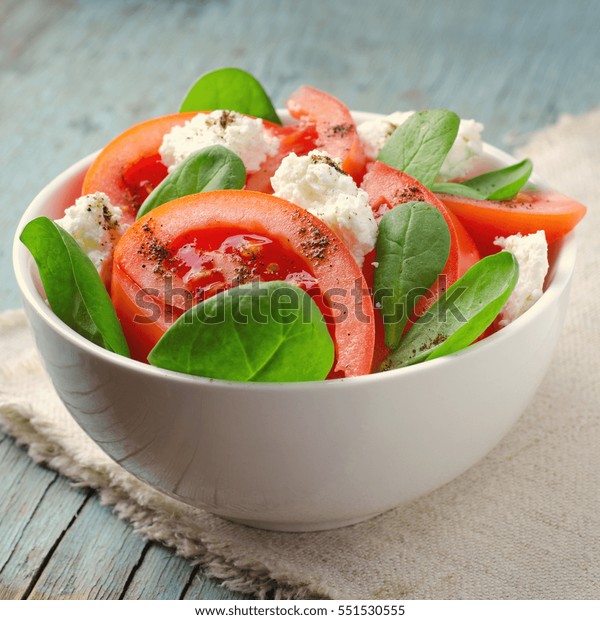 Tomato Salad Spinach Cottage Cheese Olive Stock Image Download Now
