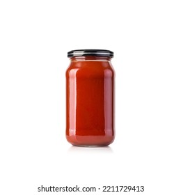 tomato sauce. a glass jar of tomato ketchup. tomato sauce jar mockup template. white background. isolated object - Shutterstock ID 2211729413