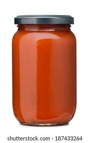 Tomato Sauce Jar On White Background