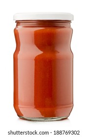 Tomato Sauce Jar On White Background