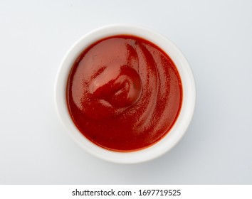 Tomato Sauce Ketchup On White Background Top View