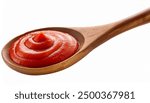 tomato sauce on a Wood Spoon isolated on white background