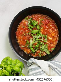 Tomato Sauce For Pasta In A Sauce Pan.