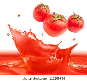 Tomato Sauce Splash Making Amazing Waves And Drops With 3 Tomatos, Digital Painting