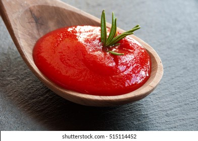 Tomato Sauce In Wooden Spoon