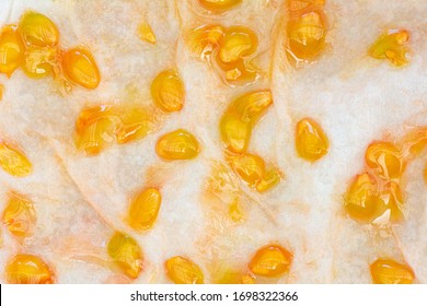 Tomato Seeds Collected On An Absorbent Paper Towel To Dry, Seed Saving. Home Garden Seed Collection For Propagation.