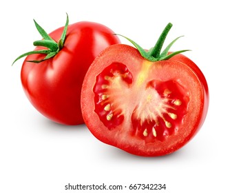 Tomato with slice isolated. With clipping path.