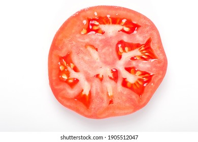 Tomato Slice Isolated On White Background, Top View