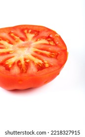 Tomato Slice Isolated On White Background. Fresh Tomato. 