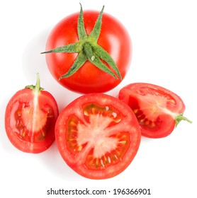 Tomato Slice And Whole Isolated On White Background, Top View