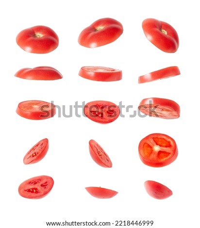 Tomato slices on a white background - tomato slices from different sides - sliced tomato for collage