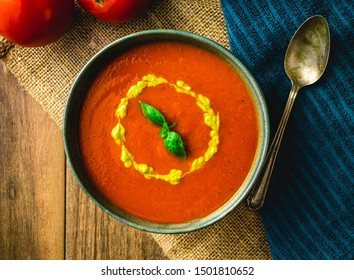 Tomato Soup With Pea Pesto.  