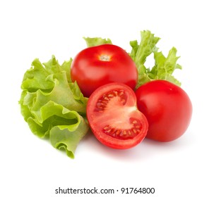 Tomato Vegetable And Lettuce Salad Isolated On White Background