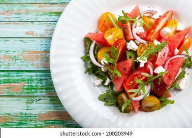 Tomato and Watermelon Salad with Feta and balsamic sauce