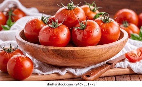 Tomatoes in bowl with water drops in front view some tomatoes on table - Powered by Shutterstock