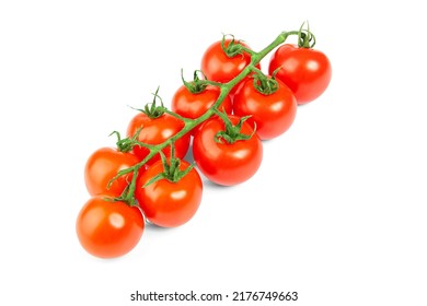 Tomatoes with clipping path. juicy ripe cherry tomatoes on a branch isolated on a white background. fresh natural cherry tomatoes. Vegetables Tomatoes.Food Concept. healthy food italian cuisine
