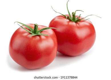 Tomatoes isolated on white background. Fresh berries from the home garden. Full depth of field.