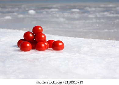 Tomatoes On The Snow Near The Icy Sea