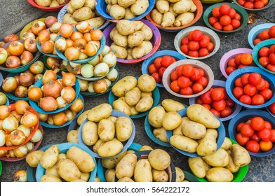 Tomatoes And Potatoes For Sale At Street Stall, Durban, South Africa, Africa