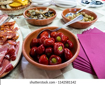 Tomatoes Stuffed With Calabrian, With Breadcrumbs And Olives. Typical Food Of Calabria, Italy.