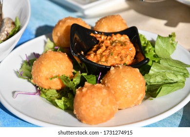 Tomatokeftedes Or Greek Tomato Croquette, Greek Food In Thessaloniki.