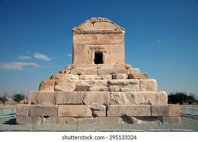 Tomb Of Cyrus The Great Against Blue Sky In Pasargadae County, Near Shiraz.