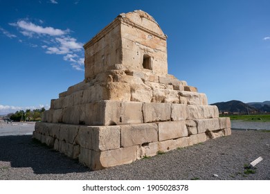 Tomb Of Cyrus The Great, Fars Province, Iran, On A Hot Sunny Day. Famous Historical Site In Persia.
