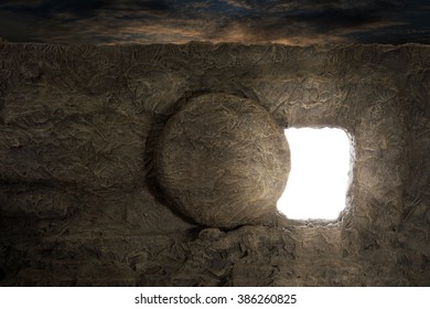 Tomb of Jesus with light coming out of opening