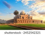 Humayun’s Tomb at sunset, view from the park, New Delhi, India