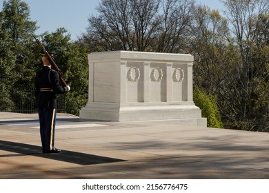 Tomb Of The Unknown Soldier Sentinel Stands Watch Washington DC Arlington National Cemetery