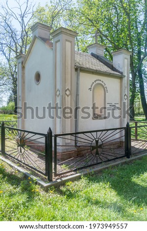 Tomb of the Wessel family in Steblewo, Poland. I am a guest on earth inscription on German language on chapel.