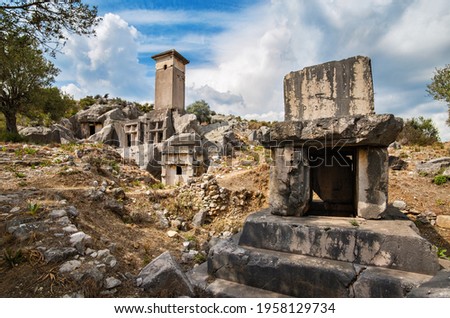 Tombs in Xanthos Ancient City, the capital of Lycia. Kinik village, between Fethiye and Kas, Turkey.