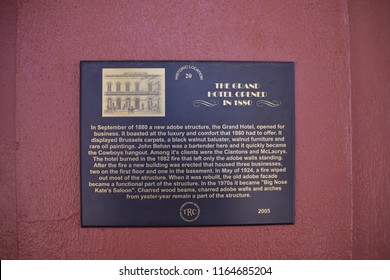 Tombstone, AZ., U.S.A. August 18, 2018.  Big Nose Kate’s Saloon Is On The Site Of The Original Deluxe Grand Hotel In 1880 But Burned In 1882.  The Grand Was Not Rebuilt.  Kate Died In 1940 Age: 90