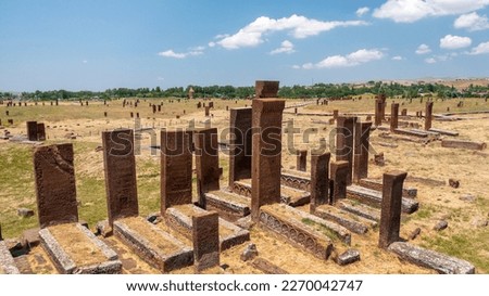 Tombstone monuments to Islamic soldiers Seljuks who died in the battle of Malazgit. 641 year, location Ahlat, eastern Turkey