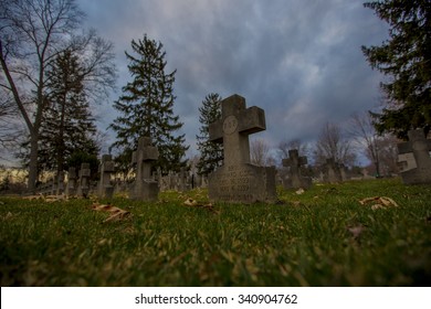 A Tombstone At A Private Cemetery For Faculty Members And Staff Of The University Of Notre Dame In South Bend, Indiana. 