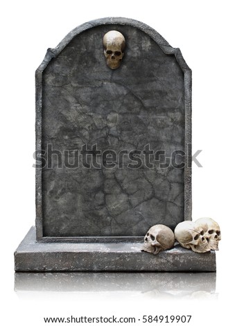 Tombstone with skull isolated on white background, copy space and clipping path.