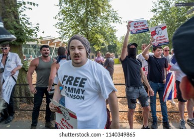 Tommy Robinson supporters argue with the police during the Free Tommy Robinson protest in Cambridge, United Kingdom, 21/07/18.