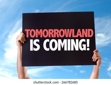 Tomorrowland Is Coming Card With Sky Background