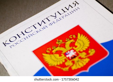 TOMSK, RUSSIA - June 16, 2020: Constitution Of The Russian Federation. Russia Coat Of Arms