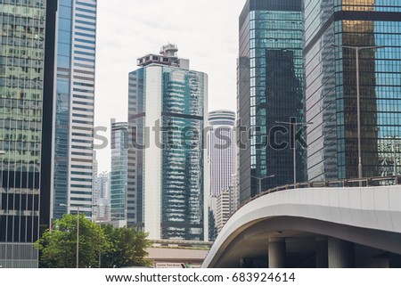 Toned image of modern office buildings in central Hong Kong.