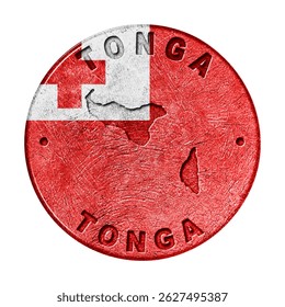 Tonga Flag Button with Map, Retro Style