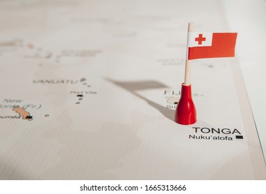 Tonga Flag On Map Of Tonga World Map