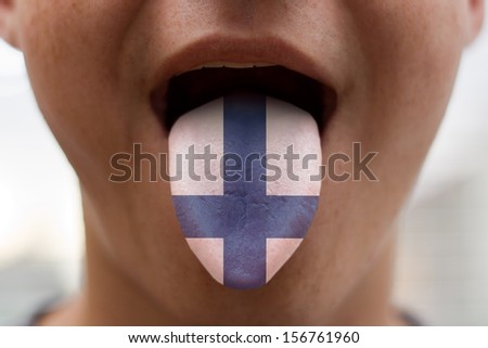 Tongue with the flag of Finland, translating illustration