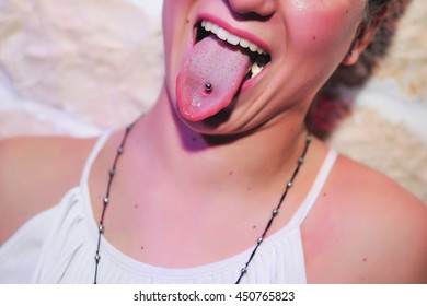 Tongue Out With Piercing