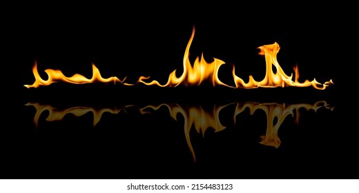 tongues of orange flames with reflection on a black background