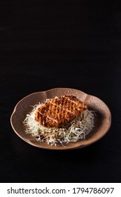 Tonkatsu, Japanese Fried Pork on Black Background