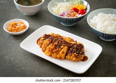 Tonkatsu - Japanese pork cutlet deep fried with rice set - Japanese food style