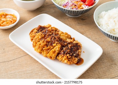 Tonkatsu - Japanese pork cutlet deep fried with rice set - Japanese food style
