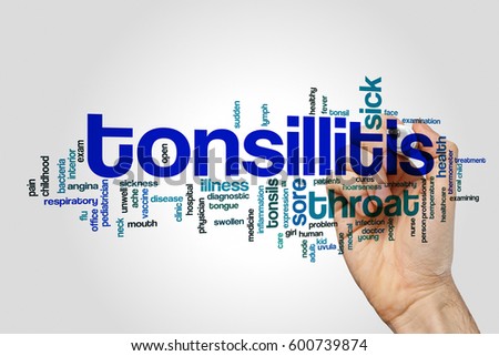 Tonsillitis word cloud on grey background